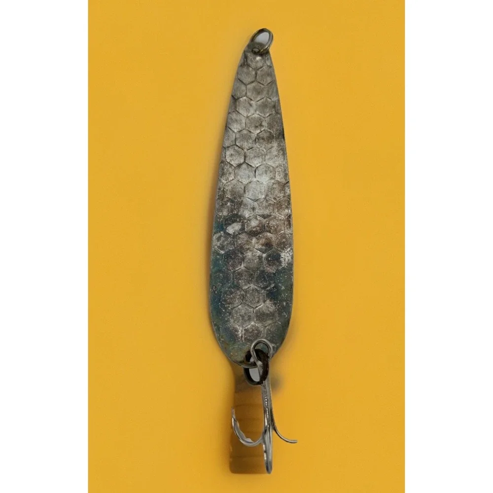 Vintage NK Mag Hammered Trolling Spoon Lure Green White Salmon Pike 5